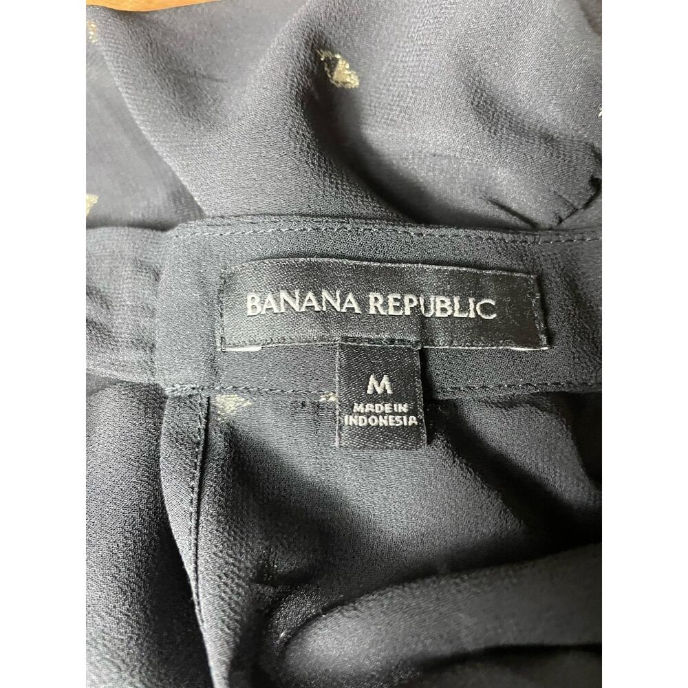 Banana Republic Sheer Black Metallic Gold Diamond Blouse Mock Neck Puff Sleeve M - Picture 4 of 9